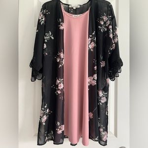 Halter dress and floral kimono